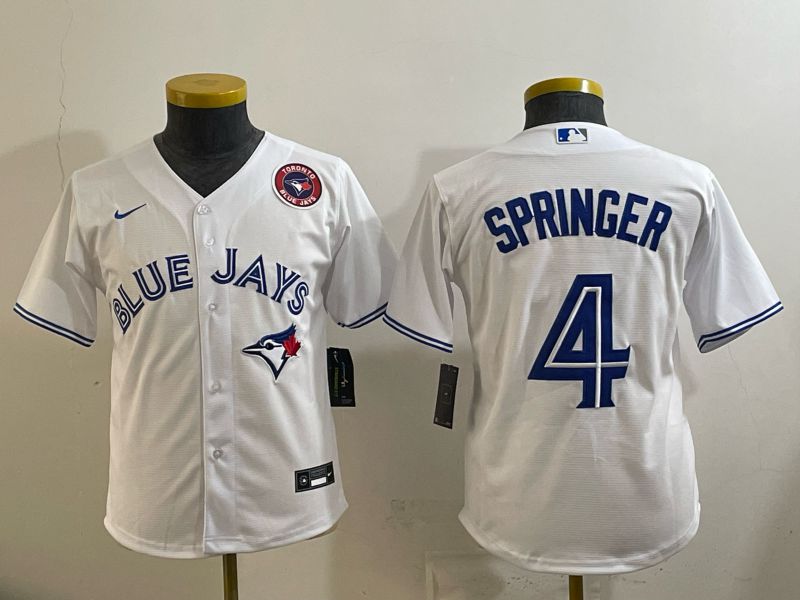 Youth 2025 Nike Toronto Blue Jays #4 Springer White Game MLB Jersey 05